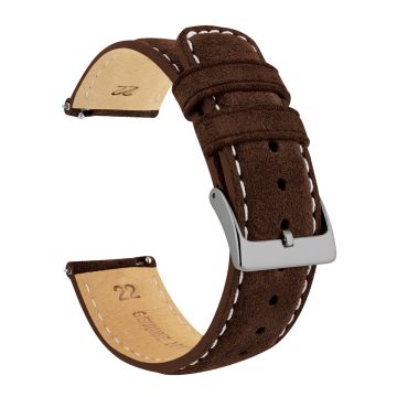 Chocolate Brown Italian Suede Beige Stitching Watch Band - 16mm