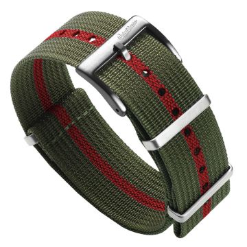 WatchGecko Ridge British Military Watch Strap - Green & Red - 22mm