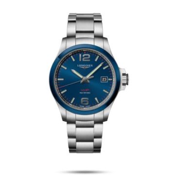 Longines Conquest V.H.P. 43 Stainless Steel / Ceramic / Blue / Bracelet
