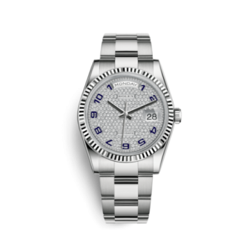 Rolex Day-Date 36 White Gold Fluted / Oyster / Paved