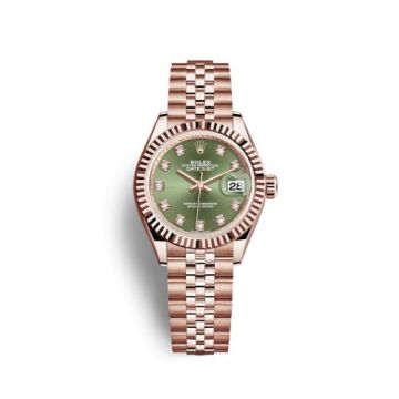 Rolex Lady-Datejust 28 Everose Fluted  / Jubilee / Olive Green Diamond