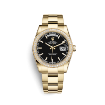 Rolex Day-Date 36 Yellow Gold Diamonds / Oyster / Black