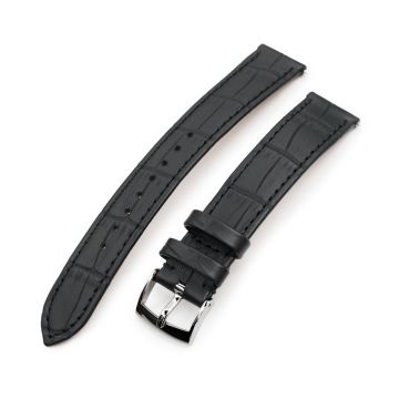 17mm Black CrocoCalf (Italian Croco Grain) Flat Watch Band - 30mm