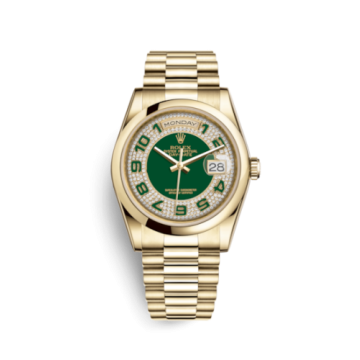 Rolex Day-Date 36 Yellow Gold Domed / President/ Green Paved