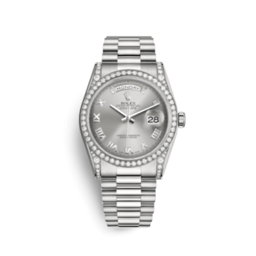 Rolex Day-Date 36 White Gold Diamonds / President  / Silver Roman
