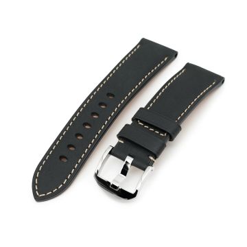 Pam Collection, Matte Black Italian Leather Watch Strap for Panerai, Beige Stitching - 26mm