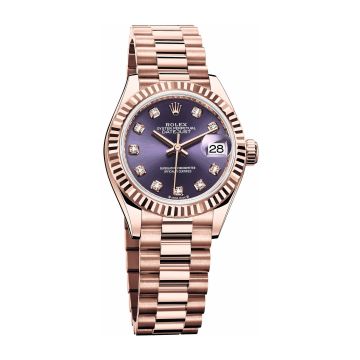 Rolex Lady-Datejust 28 Everose Fluted  / President / Aubergine Diamond