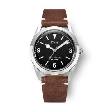 Nivada Grenchen Super Antarctic 3.6.9. Black - No Vintage Effect / Stainless Steel / Brown - White