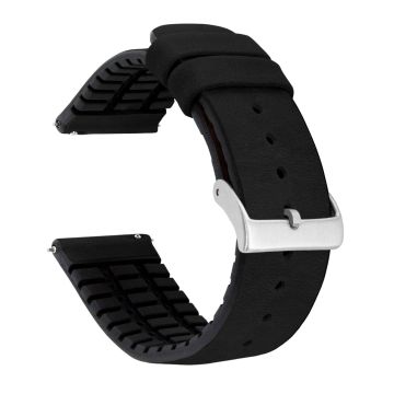 Leather And Rubber Hybrid Black Watch Band - 22mm