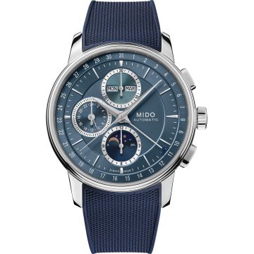 Mido Baroncelli Chronograph Moonphase Stainless Steel / Blue / Rubber