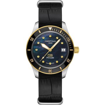 Certina DS PH100M Lady Stainless Steel - Yellow Gold / Black MOP / NATO