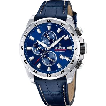 Festina Timeless Chrono Leather Blue / Silvery 45mm