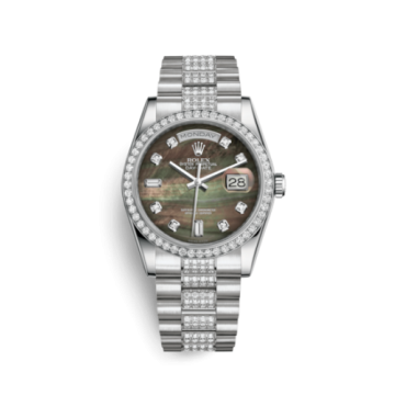 Rolex Day-Date 36 Platinum Diamonds / President Diamonds / Black MOP