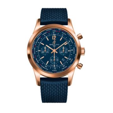 Breitling Transocean Chronograph Unitime Pilot Red Gold / Blue / Rubber