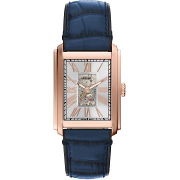 Fossil Carraway Automatic Leather Blue / Rose & Silver 30mm