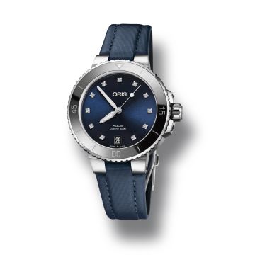 Oris Aquis Date Diamonds 36.5 Stainless Steel / Blue - Diamond / Textile