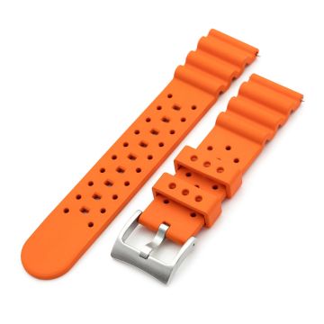 20mm or 22mm Quick Release Orange Diver FKM Rubber Strap, Brushed - 22mm