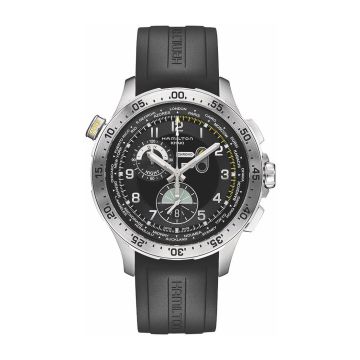 Hamilton Khaki Pilot Chrono Worldtimer Stainless Steel / Black / Rubber