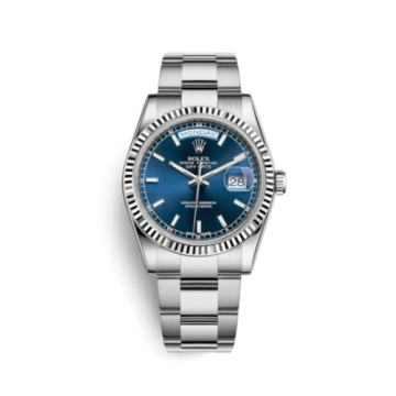 Rolex Day-Date 36 White Gold Fluted / Oyster / Blue
