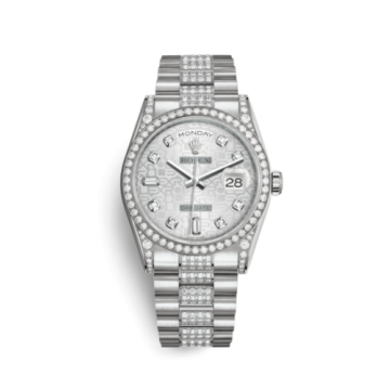 Rolex Day-Date 36 White Gold Diamonds / President Diamond  / Silver Computer