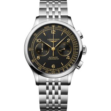 Longines Record Heritage Chronograph Stainless Steel / Black / Bracelet