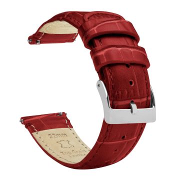 Crimson Red Alligator Grain Leather Watch Band - 22mm