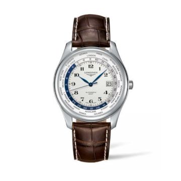 Longines Master Collection 42 World Time Stainless Steel / Silver-Arabic / Alligatro XL