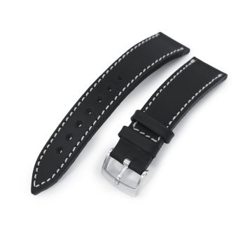 German made 20mm Matte Black Geniune Calf Watch Band, Brushed - 15mm