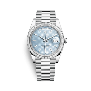 Rolex Day-Date 40 Platinum - Baguette / Ice Blue Diagonal