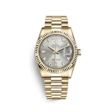 Rolex Day-Date 36 Yellow Gold Fluted / President / Silver Diamonds