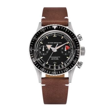 Nivada Grenchen Chronomaster Aviator Sea Diver Manual Stainless Steel / Black / Brown Leather