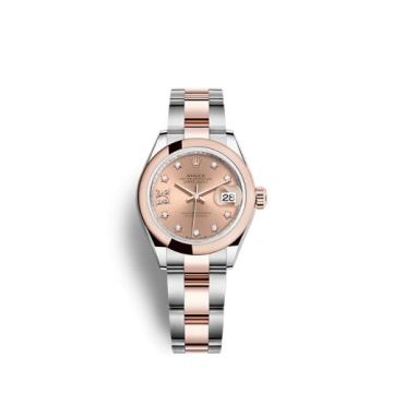 Rolex Lady-Datejust 28 Stainless Steel / Rose Gold / Domed / Rose - Diamond / Oyster