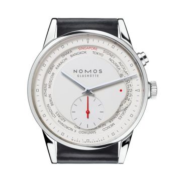 Nomos Glashütte Zürich Weltzeit Red Dot Silver