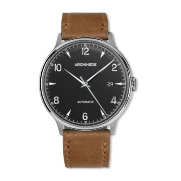 Archimede 1950-2 Stainless Steel / Black / Brown Leather