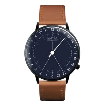 Gustave & Cie 24H Antoine Noir & Bleu Cuir Marron Havane Surpiqué 40mm