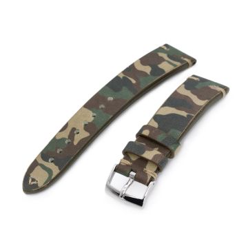 MiLTAT Italian Handmade Camo Pattern Watch Strap, 18mm end, Khaki Stitching - 15mm