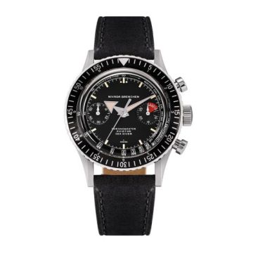Nivada Grenchen Chronomaster Aviator Sea Diver Automatic Stainless Steel / Black / Black Leather