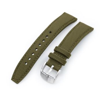 20mm, 21mm or 22mm Strong Texture Woven Nylon Military Green Watch Strap, Brushed - 21mm