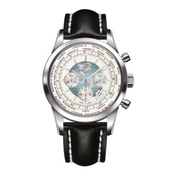 Breitling Transocean Chronograph Unitime Stainless Steel / Silver / Calf