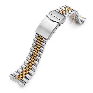 Super-J Louis Watch Band compatible with Seiko SKX007, 316L Stainless Steel Two Tone IP Gold V-Clasp - 18mm