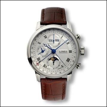 Limes Pharo Chrono - Silvered / roman / brown leather strap