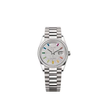 Rolex Day-Date 36 Whtie Gold - Baguette / Paved - Rainbow / President