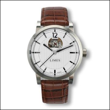 Limes Chyros Balancier Visible - Silvered / brown leather strap