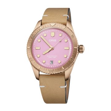 Oris Divers Sixty-Five 38 Cotton Candy Lipstick Pink / Calf