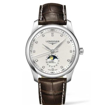Longines Master Collection 40 Moonphase Stainless Steel / Silver-Diamond / Alligator