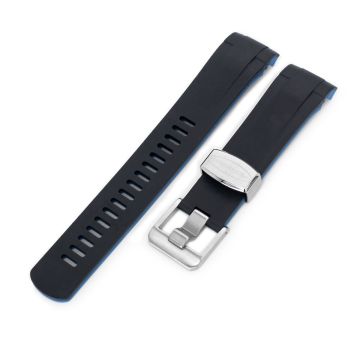 Crafter Blue - Dual Color Black , Blue Rubber Curved Lug Watch Strap for TUD BB M79230 - 15mm