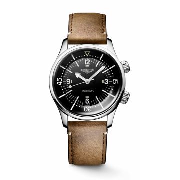 Longines Heritage Legend Diver 39 Stainless Steel / Black / Leather Strap