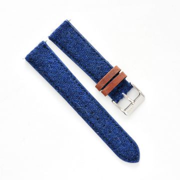 Harris Tweed® Navy Blue Leather Keeper Watch Strap - 18mm