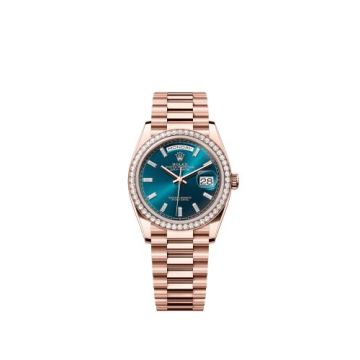 Rolex Day-Date 36 Everose Gold - Diamond / Blue-Green - Baguette / President