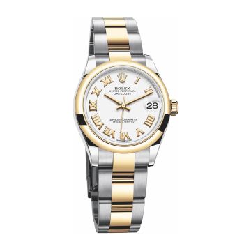 Rolex Datejust 31 Stainless Steel / Yellow Gold / Domed / White - Roman / Oyster